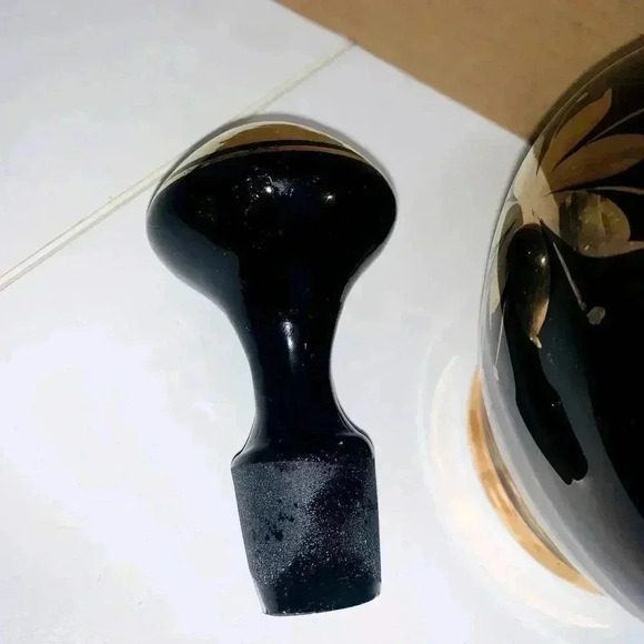 Romanian MidCent Smoked Glass 22k Gold Carafe Decanter Czech Bohemian - Picture 9 of 16